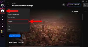 Access Settings in Ubisoft Connect Launcher